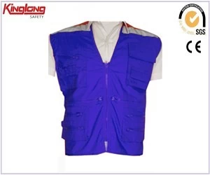 China Bright blue poly cotton summer wear waist coat,Work tool vest China manufacturer manufacturer