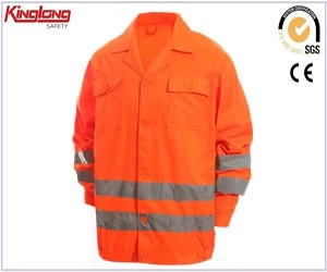 Kiina CVC oranssi työtakki, CVC kangas heijastava oranssi työtakki, HIVI CVC kangas heijastava oranssi työtakki työvaatteet takki valmistaja