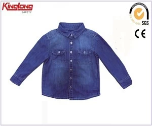 الصين طفل ارتداء عالية الجودة نوع زر نسيج القطن قميص، مصنع الدينيم قميص أعلى الصين الصانع