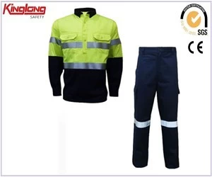 China Terno de trabalho refletivo de fábrica na China, jaqueta de segurança e calças com fitas refletivas fabricante