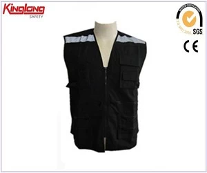 China China functional and practical black  vest ,  65%polyester35%cotton fabric zippers vest manufacturer