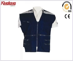 China China supplier blue vest with multi-pockets,full cotton zippers wind proof vest manufacturer
