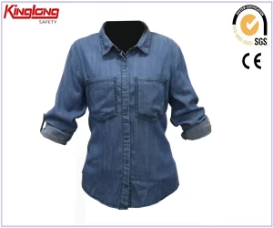 China China supplier denim fashion custom woman shirt and blouse manufacturer