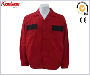 Color Combination Workwear Jacket , Elastic Cuff red cotton Work uniform
