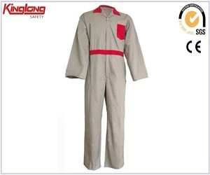 China Color combination cotton work wear coveralls,Classical style red gray coveralls for sale manufacturer