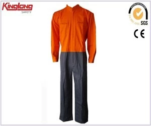 China Color combination orange and gray coveralls uniform,High quality mens workwear coveralls manufacturer