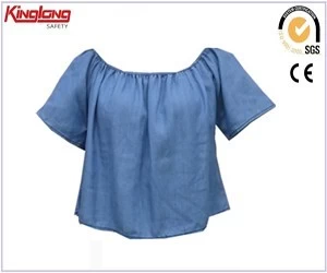 China Cooling cotton fabric comfprtable women's denim shirt,New style denim shirt top for sale manufacturer