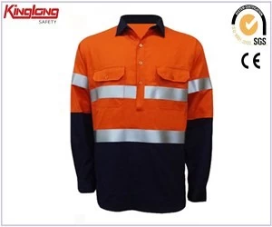 China Deep orange hi vis workwear shirt for sale,High quality work clothes hivi shirts manufacturer