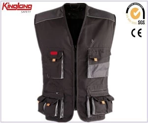 China Many EU Pockets Mens Canvas V Neck Vest, Two Tone Canvas Working vest with a zipper manufacturer