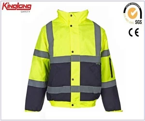 Китай Флис Подкладка Желтый ветрозащитные куртка со светоотражающими лентами, мужские полиции HIVI Зимняя куртка производителя