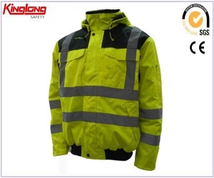 Čína Fluorescenční zimní bunda, fluorescenční žlutá zimní bunda, vysoce viditelná fluorescenční žlutá zimní bunda výrobce