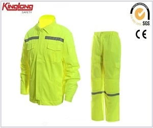 Chiny Fluorescencyjna żółta poliestrowa kurtka i spodnie robocze, Kombinezony robocze hi vis producent odzieży roboczej z Chin producent