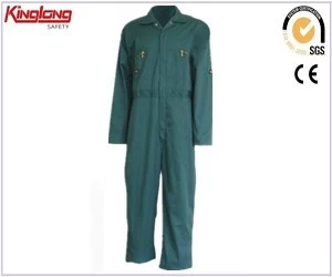 China Good value durable coverall with two chest pockets,  green functional 100%cotton fabric coverall with brass zippers fabricante
