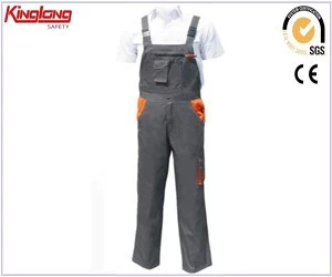Čína Šedo-oranžové odolné kalhoty s bryndákem, Jednotné kalhoty s náprsenkou na pracovní oděvy, čínský dodavatel výrobce