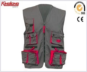 China Grey and red popular color working vest for sale,Hot design mens summer wear waist coat manufacturer
