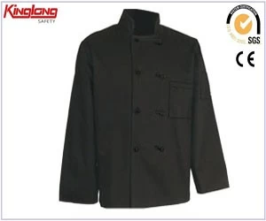China High Quality long sleeve chef jacket ,comfortable cotton black chef coat manufacturer