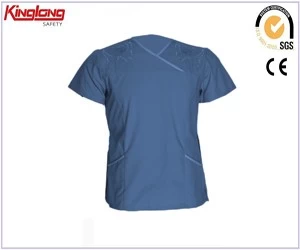 China High fashion unisex blue scrubs, embroidery logo short sleeves scrubs manufacturer