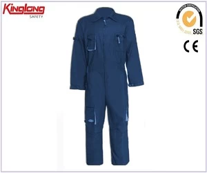 China High quality long sleeves blue coverall, chest pockets elastic waist coverall manufacturer