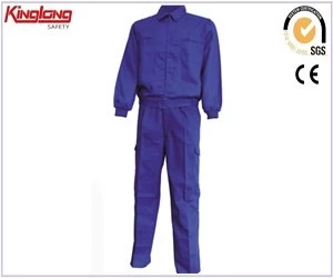China Hoogwaardig blauw herenpak met lange mouwen, 65% poly 35% katoenen werkpakuniform fabrikant
