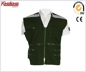 An tSín High quality no sleeves black vest, multi pockets nylon zipper vest déantóir