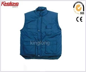 China High quality no sleeves chest pockets blue vest,side pocket winter warm polar fleece vest manufacturer