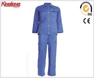 China Jaqueta e calça de trabalho de alta qualidade, roupas de trabalho de tecido 100％ algodão com dois bolsos laterais nas pernas fabricante