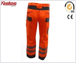 Čína Vysoce viditelné pánské pracovní oděvy pohodlné kalhoty, pracovní kalhoty oranžové barvy na prodej výrobce