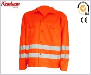 porcelana Chaqueta naranja con cinta reflectante de alta visibilidad, chaqueta con bolsillos en el pecho del fabricante de china fabricante
