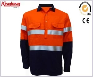 China High visibility two tone long sleeves functional shirt, chest pockets male mining working shrt manufacturer