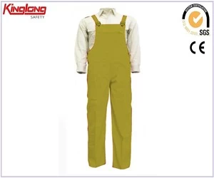 China Hot sale mens high quality bibpant, classical design polycotton fabric yellow bibpant manufacturer