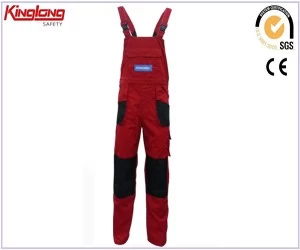 China Rode Bib & Brace-broek voor heren, rode bretelbroek voor heren van 100% katoen, rode werkbroek voor heren van 100% rode werkbroek met bretels fabrikant