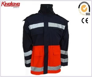 China Mens impermeável inverno jaqueta do uniforme, Velo forro laranja fluorescente Mens impermeável inverno casaco do uniforme fabricante