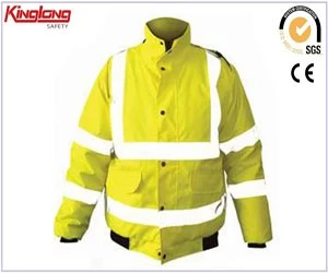 China Mens Waterproof Winter Jacket Uniform, Fluo winter work pak met 5cm reflecterende banden fabrikant