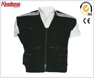 الصين Mens high quality black vest, functional no sleeves pvc zipper vest الصانع