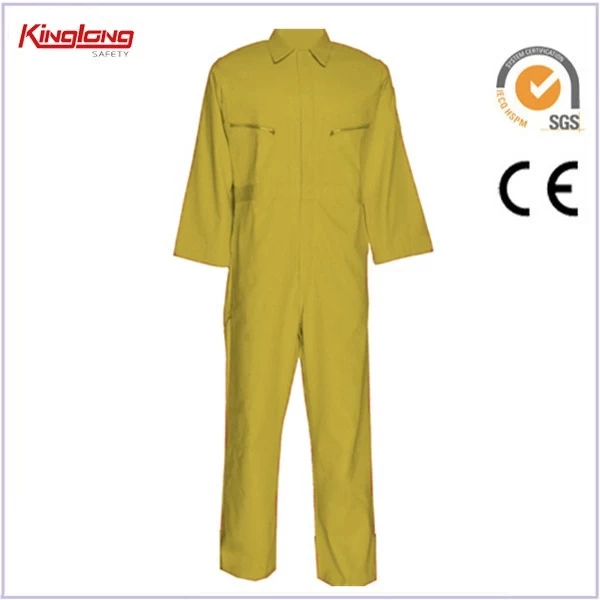 China New arrival high quality mens yellow coverall, fire resistance brass zipper coverall manufacturer