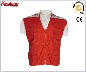 China New arrival high quality red cargo vest, classcial design polycotton fabric vest manufacturer