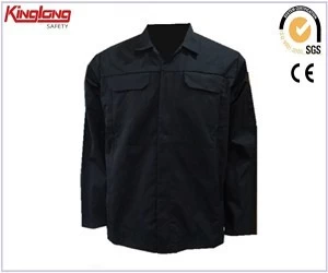 China New design deep blue long sleeves shirt,  two chest pockets single-breasted buttons shirt manufacturer