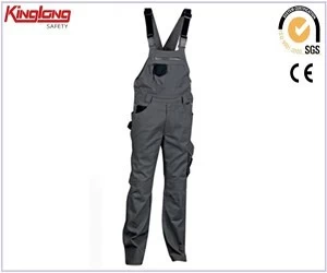 China New design high quality working bib overalls,Polyester cotton fabric grey bib pants price manufacturer
