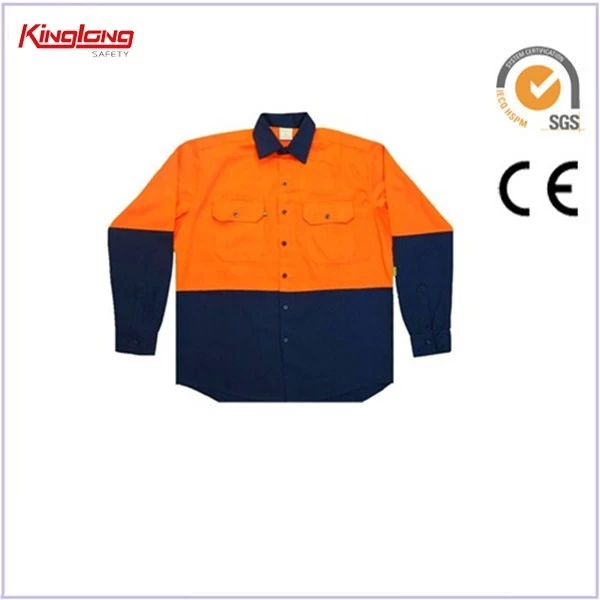 China New design two tone long sleeves shirt, mining and coaling mens cargo shirt manufacturer