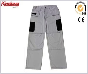 An tSín New fashion elastic waist painters white cargo pant, six pockets black leg reinforcement pant déantóir