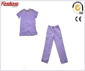 China New fashion nursing safety purple scrubs, custom logo short sleeves medical scrubs manufacturer