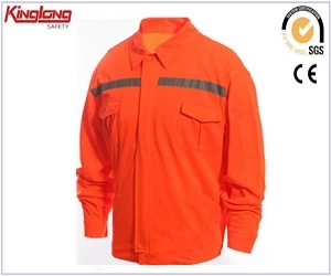 Kiina Uusi muoti oranssi heijastinnauhatakki miehille, näkyvä pitkähihainen takki valmistaja
