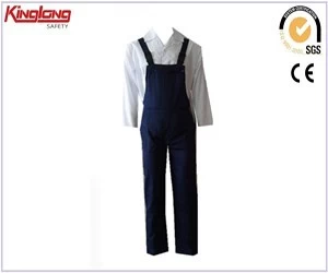 China New style simple design chest pocket bibpant, 65%poly35%cotton deep blue men's bibpant manufacturer