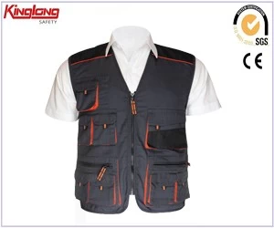 China No sleeves mens high quality vest, multi pockets pvc zipper vest manufacturer