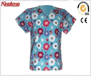 China OEM Printed Medical Scrub Tops,Hotel Housekeeping Uniform For Spring manufacturer