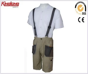 China Popular design gray color working bib overalls,Cotton bib pants mens workwear manufacturer