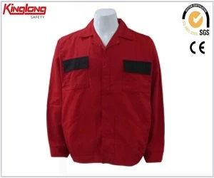 China Red Durable Katoen Workwear Jacket, Elastische manchet kleurencombinatie Work Jacket fabrikant