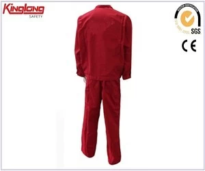 China Red color high quality working shirts and pants price,Hot sale workwear suits china supplier manufacturer