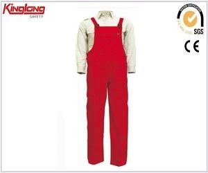 Chiny Wyprodukowane w Chinach czerwone, trwałe, funkcjonalne spodnie na szelkach, 65% poliester, 35% bawełna, spodnie na szelkach producent