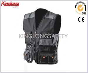 An tSín Top sales multi pockets windproof canvas fabric vest with PVC zipper déantóir
